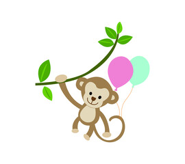 Cute baby monkey hanging on tree vector illustration