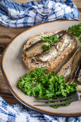 Sandwich with sprats.