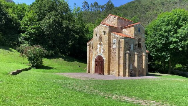 San Miguel de Lillo. Pre-romanesque old church in Mount Naranco, in a sunny day. Oviedo, Asturias, Spain

