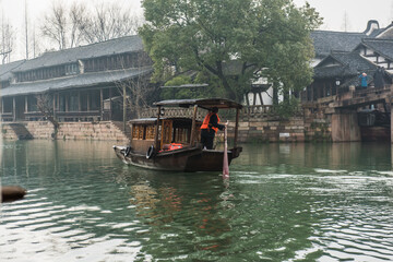 Wuzhen,Tongxiang city,Zhejiang province,Chine. The night view of ancient town,Wuzhen, is a famous historical,cultural and traditional water town.