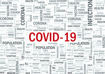 Covid-19 news background with related words on white background, creative design background, vector illustration