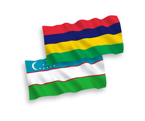 Flags of Mauritius and Uzbekistan on a white background