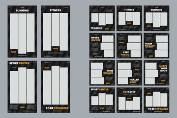Sports social media template pack to promote your brand and advertise on different social media channels. designs for promotion.