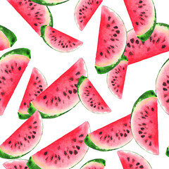 Watercolor watermelon slice fruit berry seamless pattern texture background