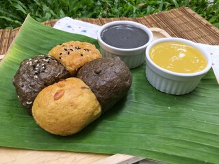 Pumpkins and black sesame whole wheat bread with Pumpkins custard and black sesame custard 