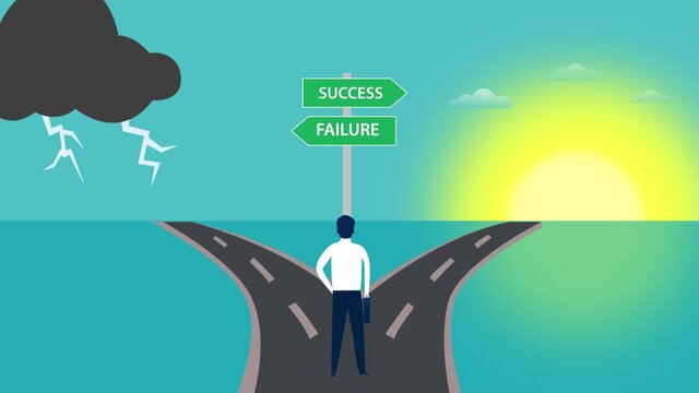 Businessman between success or failure directions