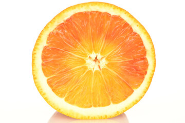 Juicy organic oranges, close-up, isolated on white.