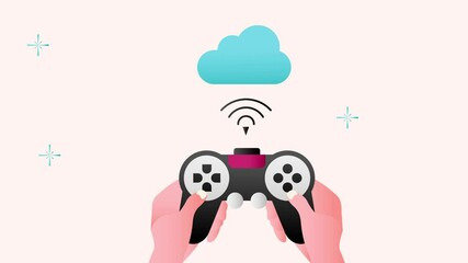 Hands holding a joystick connected to the cloud - Powered by Adobe