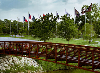pedestrian bridge to Historic Flag Park in Conroe, TX