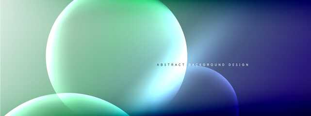 Vector abstract background liquid bubble circles on fluid gradient with shadows and light effects. Shiny design templates for text