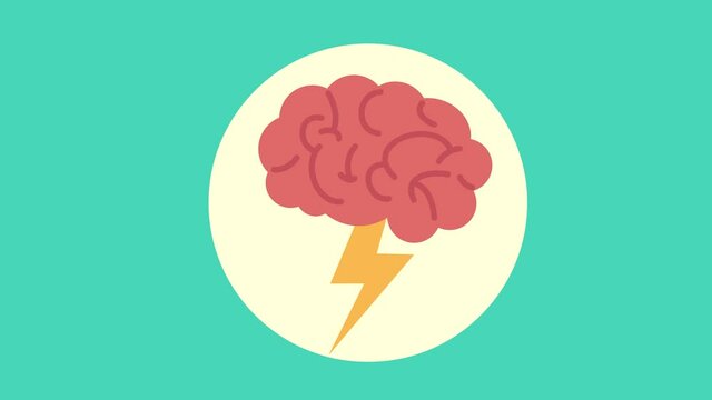 Human brain animation with lightning symbol