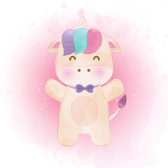 cute unicorn in water color style.
