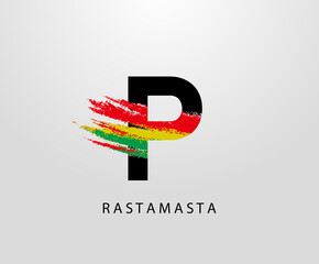 Fototapeta premium P Letter Logo With Splatter and Rasta Color. Letter P Reggae