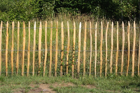 clôture en piquets de bois naturels 