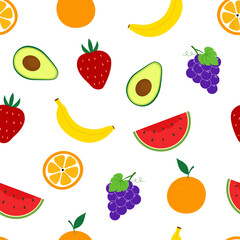 Seamless vector pattern Fruit background with melons and strawberries Hand drawn in cartoon style