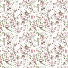 Fototapeta premium Seamless pattern of bouquets of roses drawn by pencil and paints on paper