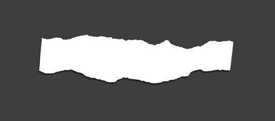 White ripped note, notebook paper stuck with sticky tape on black background.