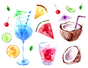 Hand drawn watercolor food and drink illustration