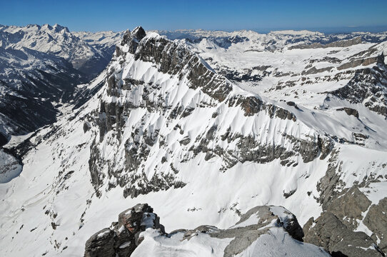 Winter view of Reissend Nollen from the top of Mount Titlis.