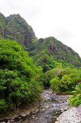 Pu´u or Puu Kukui Mountain summit inside Iao Valley State Park on tropical Island of Maui in...