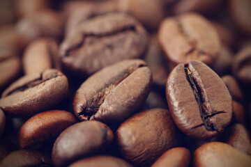 Coffee beans close-up background.