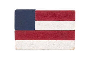 Blank wood blocks in the shape and color of the United States flag mockup