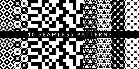 Fototapeta premium Ten Abstract Geometric Patterns Set. Vector illustration