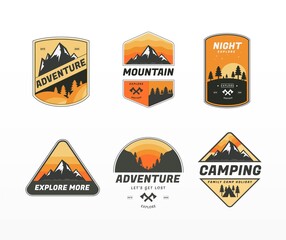 Bundle Set of vintage retro badges mountain logo with variety style element. Camping labels concepts. Mountain expedition logo designs. Hike emblems. Adventure logo. Vector illustrations
