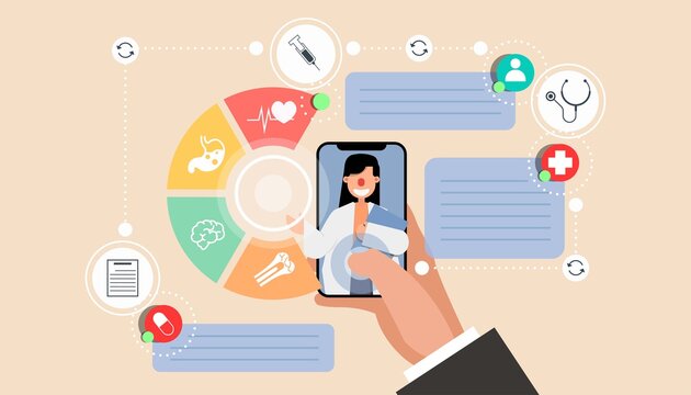 online doctor for new normal life, medical technology for online diagnosis,  medical consultation on screen.