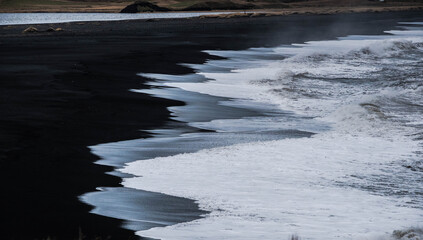 Reynisfjara, a volcanic black sand beach in Vik, iceland