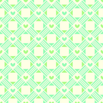 Simple Cute Love Lattice Weave Grid Seamless Pattern Background Wallpaper. Combination colors of blue, green, and yellow. Pattern for Textile, cloth, fabric, paper, print, interior, decor, etc.
