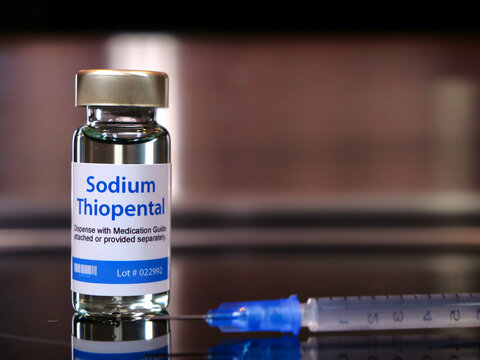Vial of Thiopental is a barbiturate used to induce anesthesia