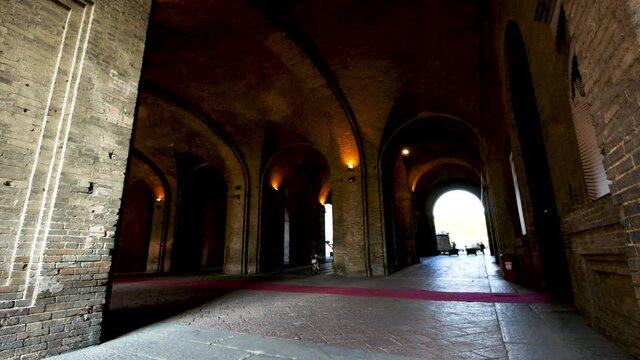 Parma, Italy, the arcades of the Pilotta square