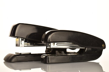 Stationery stapler, close-up, isolated on white.