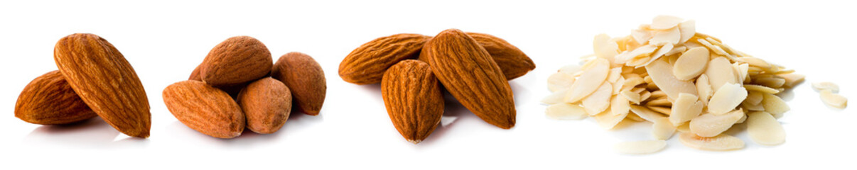 set almond nut isolated on white background