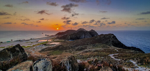 Beautiful and colorful sunset at  Los Roques  National Park. View from lighthouse.