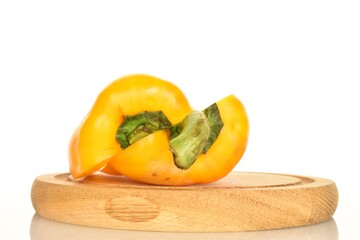 Sweet bell pepper, close-up, isolated on white.