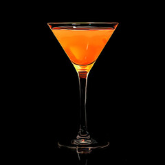 Orange cocktail in martini glass on black background