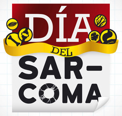 Buttons, Ribbon and Calendar Promoting Sarcoma Day in Spanish, Vector Illustration