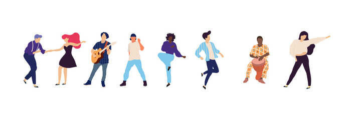 Dancing people vector isolated illustration. Musicians flat illustration