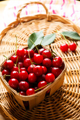 cherries, berries of ripe sweet cherries in a basket