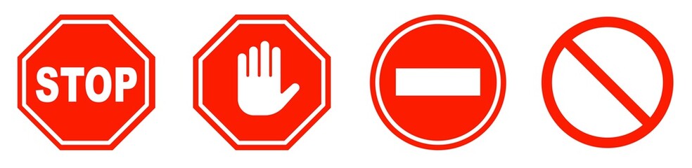 Red STOP sign.Set of prohibition sign.Stop symbol.Stop set vector sign with hand. Hand forbidden vector sign.Vector Stop hand sign. - obrazy, fototapety, plakaty