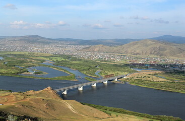 Fototapeta premium Bridge and Selenga river in the Asian part of Russia