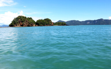 Fototapeta premium landscape view of small Island in sea of with blue sky and water at langkawi (Malaysia)