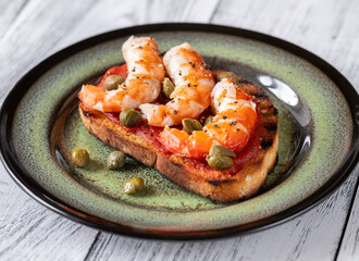 Italian bruschetta with shrimps