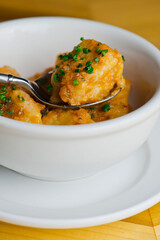 Pasta with meatballs, marinara sauce, Parmesan cheese and fresh Italian parsley. Classic American or Italian restaurant favorite. Homemade pasta with sauces, meats and cheeses.