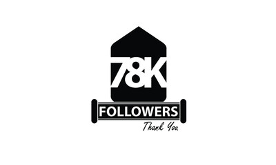 78k, 78.000 Follower Thank you. Sign Ribbon All Black space vector illustration on White background - Vector