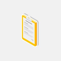 Clipboard Isometric left view - White Stroke+Shadow icon vector isometric. Flat style vector illustration.