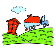 Liquid household waste disposal. Water carrier. Vector scalable color drawing.