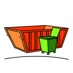 Rent and sale of trash containers. Rent and sale of garbage bins. Vector scalable color drawing.